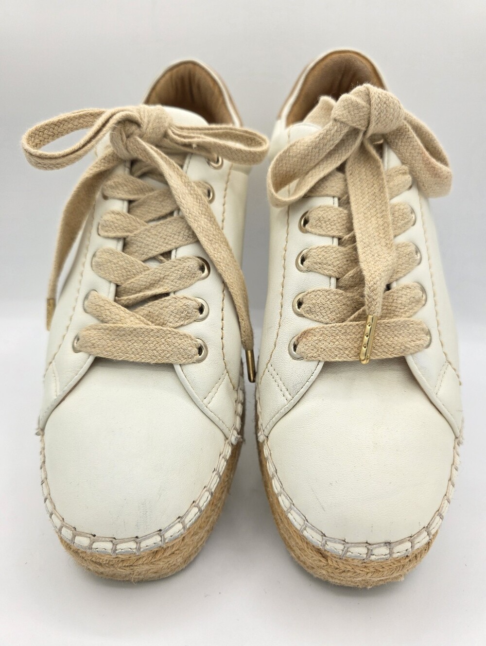 Joie Leather Espadrille Platform Sneakers Cream White Lace-Up EU 37.5- US 7- 7.5